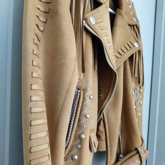 Zara Faux Suede Southwest Studded Moto Jacket L - Picture 6 of 8